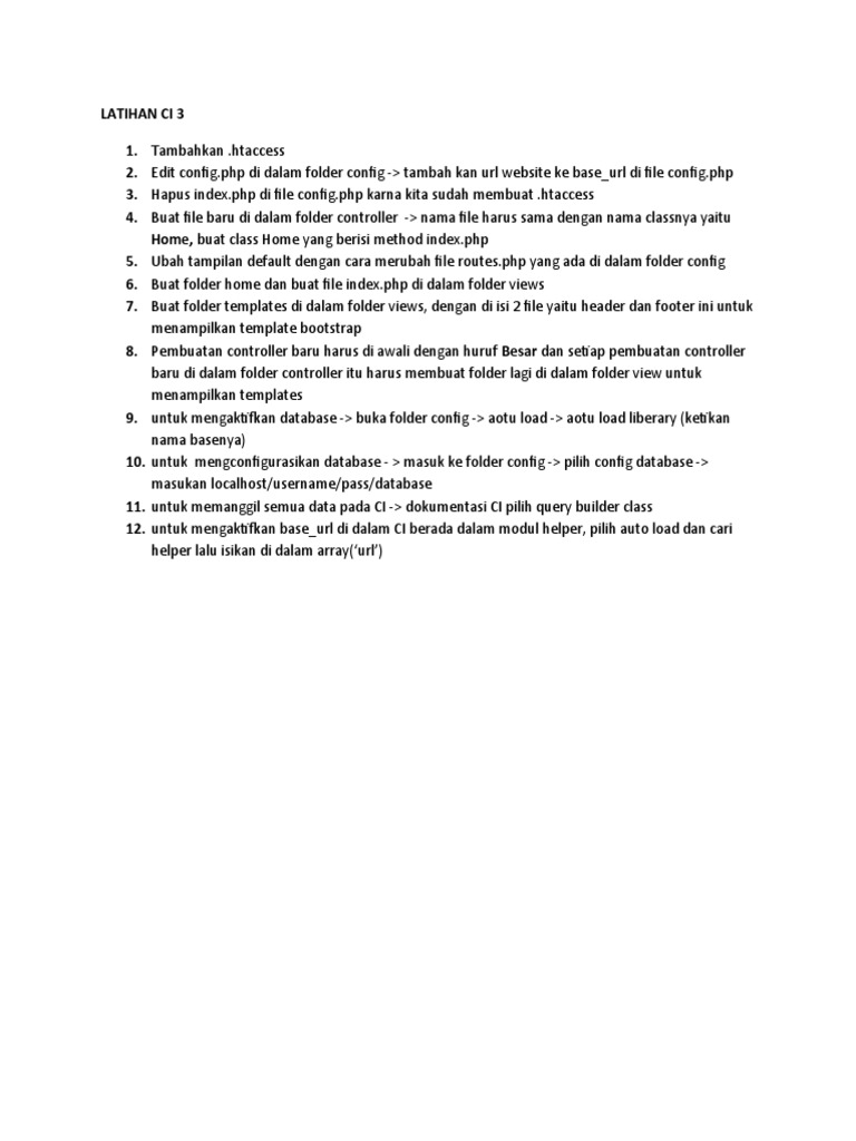 Panduan Latihan CI 3 | PDF