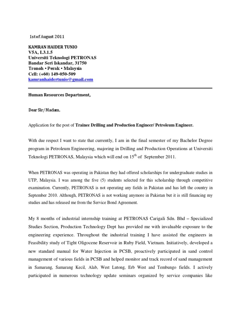 Example Of Cover Letter For Engineering Job In Malaysia 