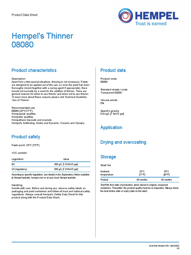 Hempel Thinner 08080 PDF Paint Specification (Technical Standard)