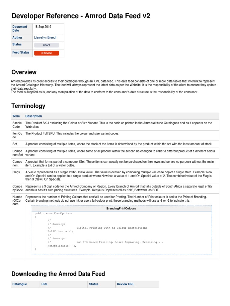 Amrod Data Feed Overview v2 | PDF | String (Computer Science) | Data Type