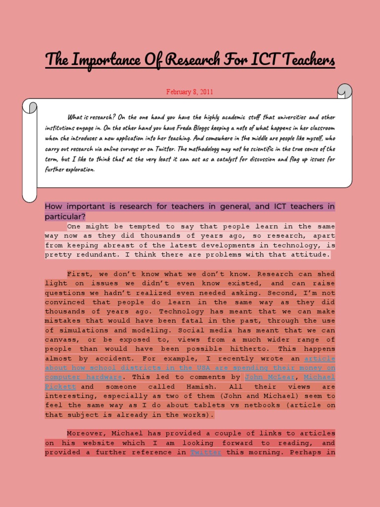 Importance of Research for ICT Teachers | PDF | Educational Technology ...