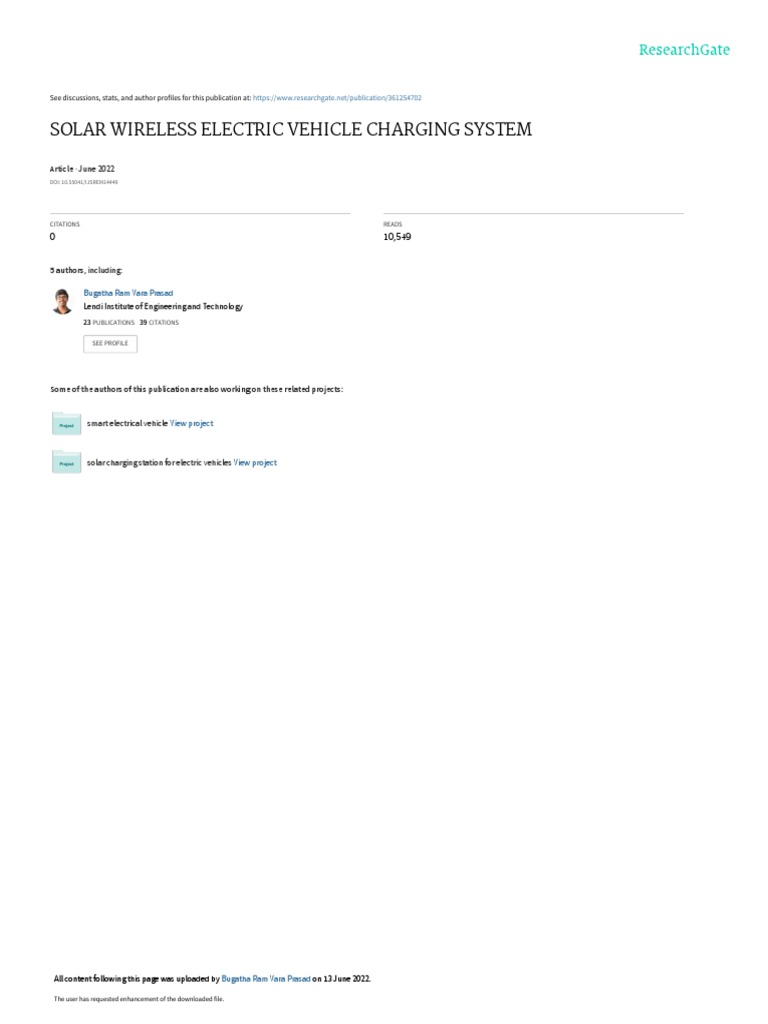 Solar Wireless Electric Vehicle Charging System June 2022 PDF