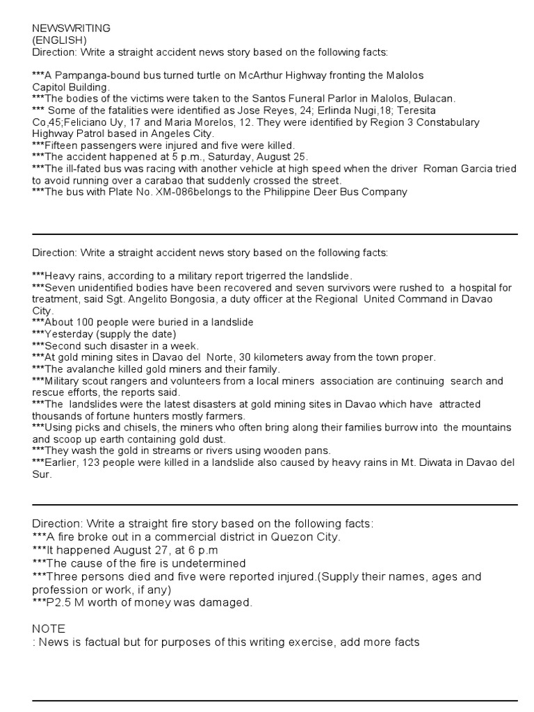 News Writing Excercise | PDF | Travel