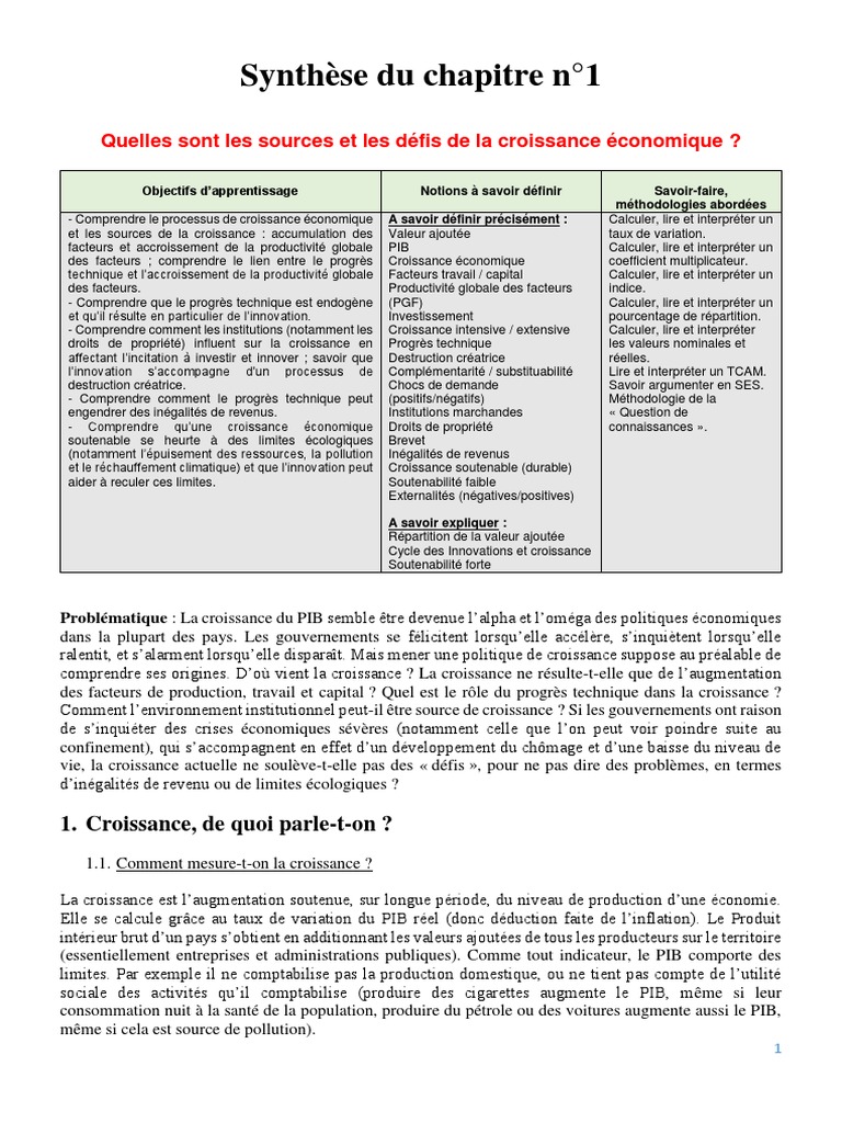 Sources et défis de la croissance économique | PDF | Croissance ...