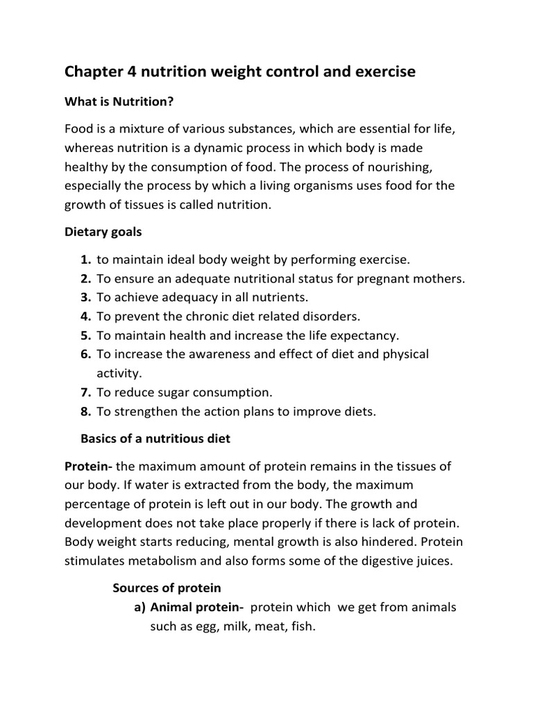 Chapter 4 Nutrition Weight Control and Exercise | PDF | Obesity | Diet ...