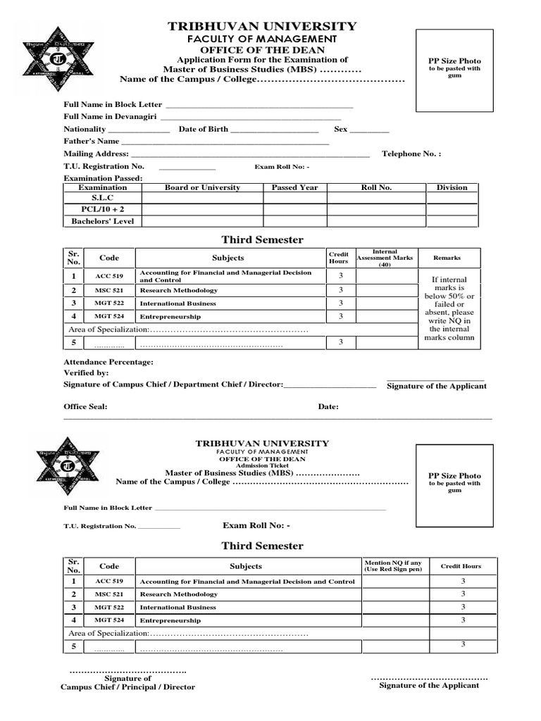 MBS and MPA Exam Application Forms | PDF