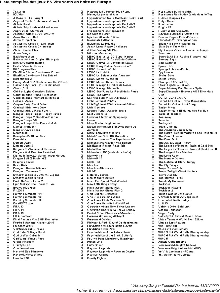 playstation vita список