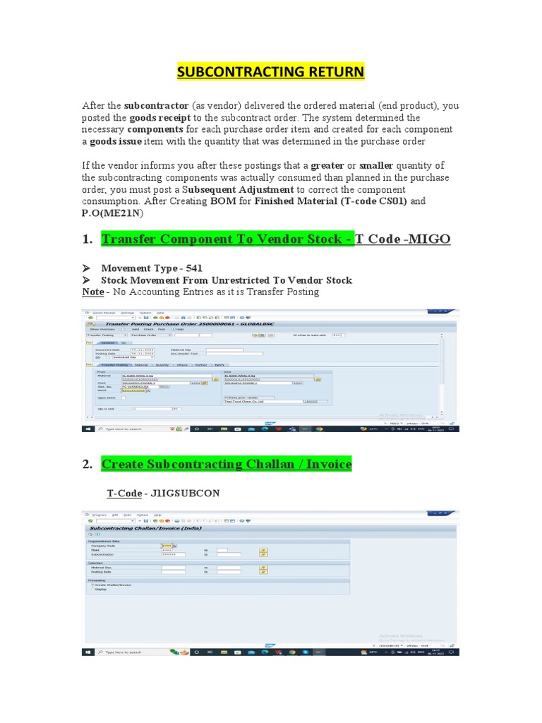 Subcontracting Return Process in SAP MM | PDF | Computers