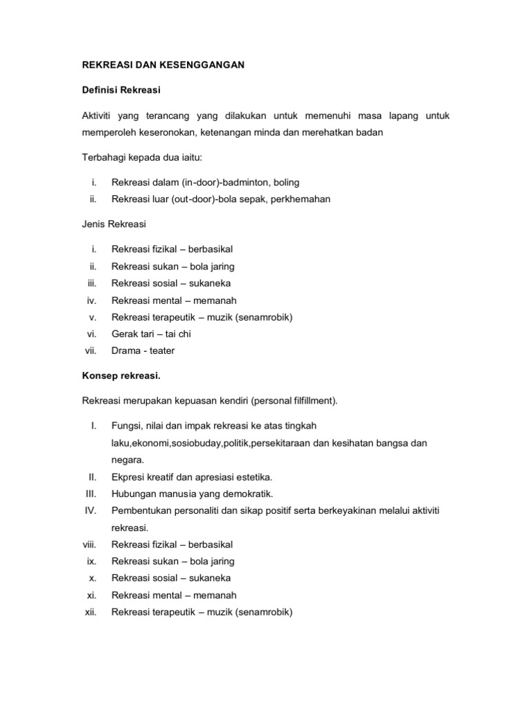 Rekreasi Dan Kesenggangan Pdf