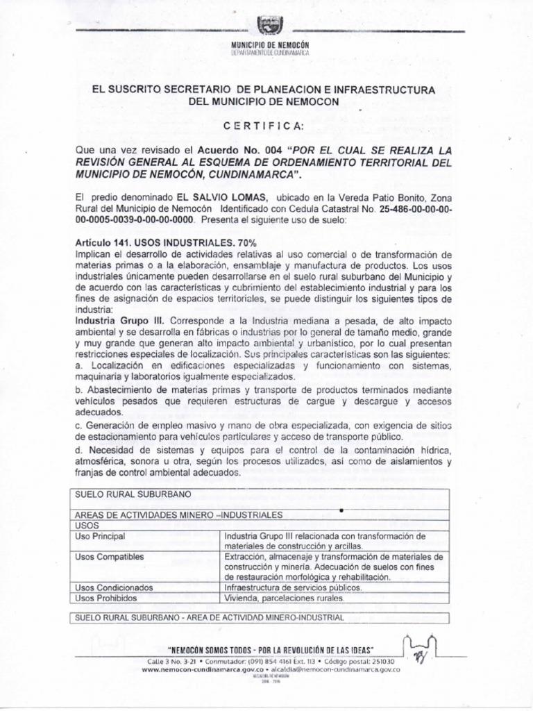 Anexo 7 Certificado Uso Del Suelo | PDF