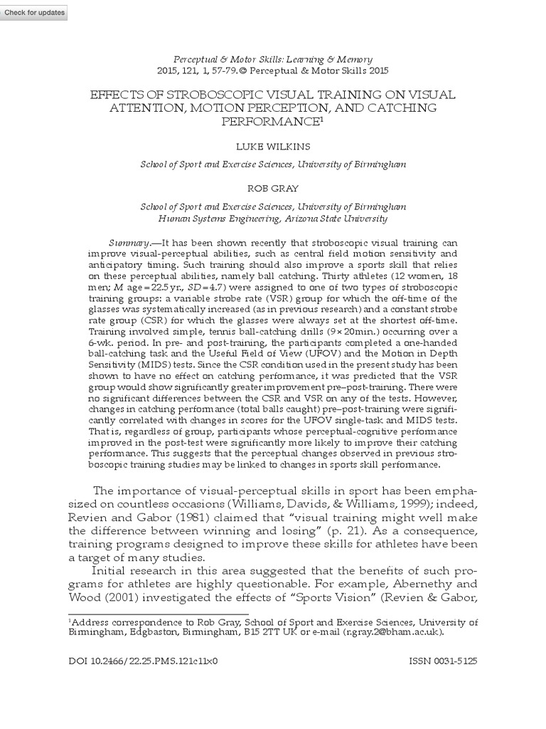 Effects of Stroboscopic Visualtraining On Visual Training On Visual