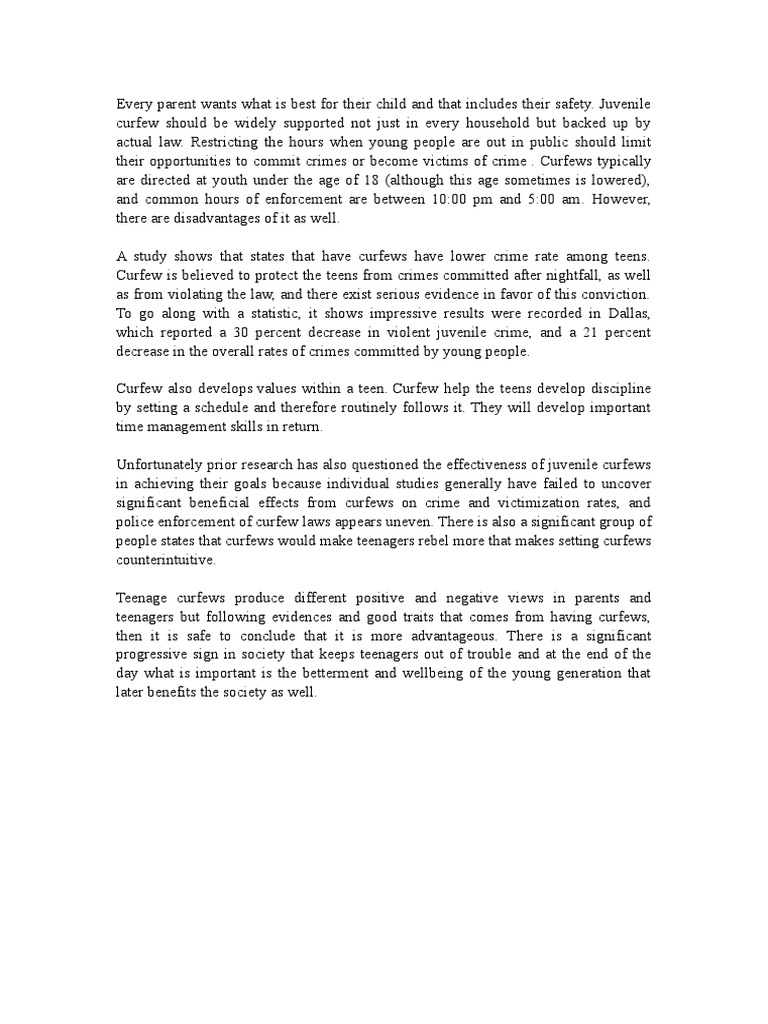 Benefits and Drawbacks of Teen Curfews | PDF | Social Science