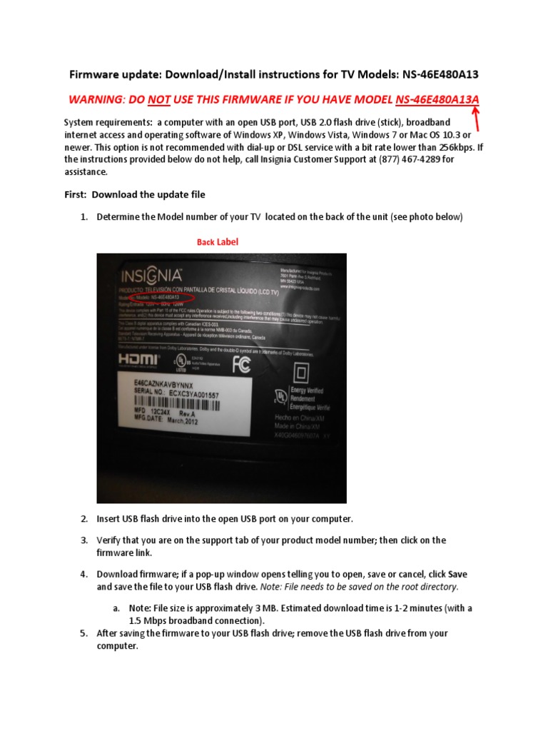 Firmware Update Inst NS-46E480A13 10-19-12docx | PDF | Usb Flash Drive ...