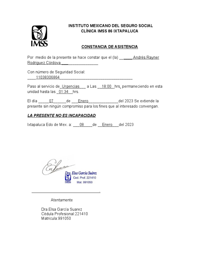 Constancia de Asistencia IMSS 2023 | PDF | Ciencias sociales | Salud y ...