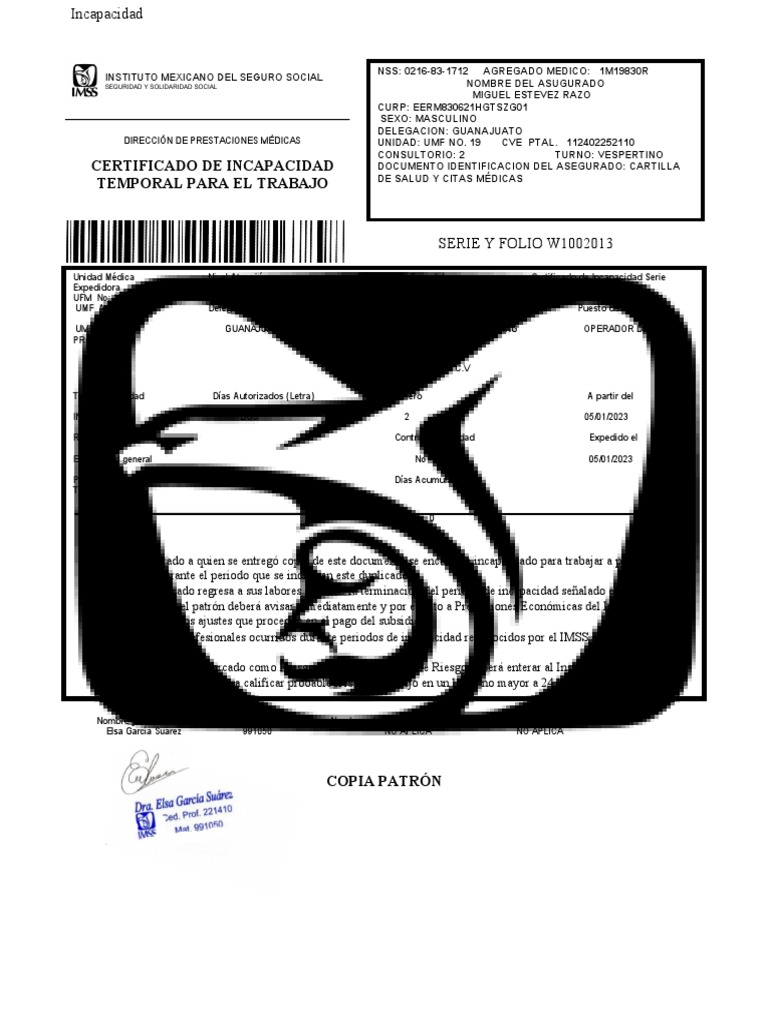 Certificado de Incapacidad IMSS 2023 | PDF | Ciencias de la Salud