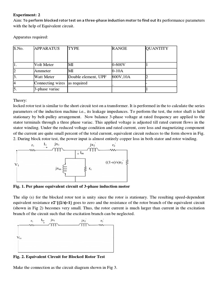 Experiment 2 block rotor test of 3 phase induction motor pdf
