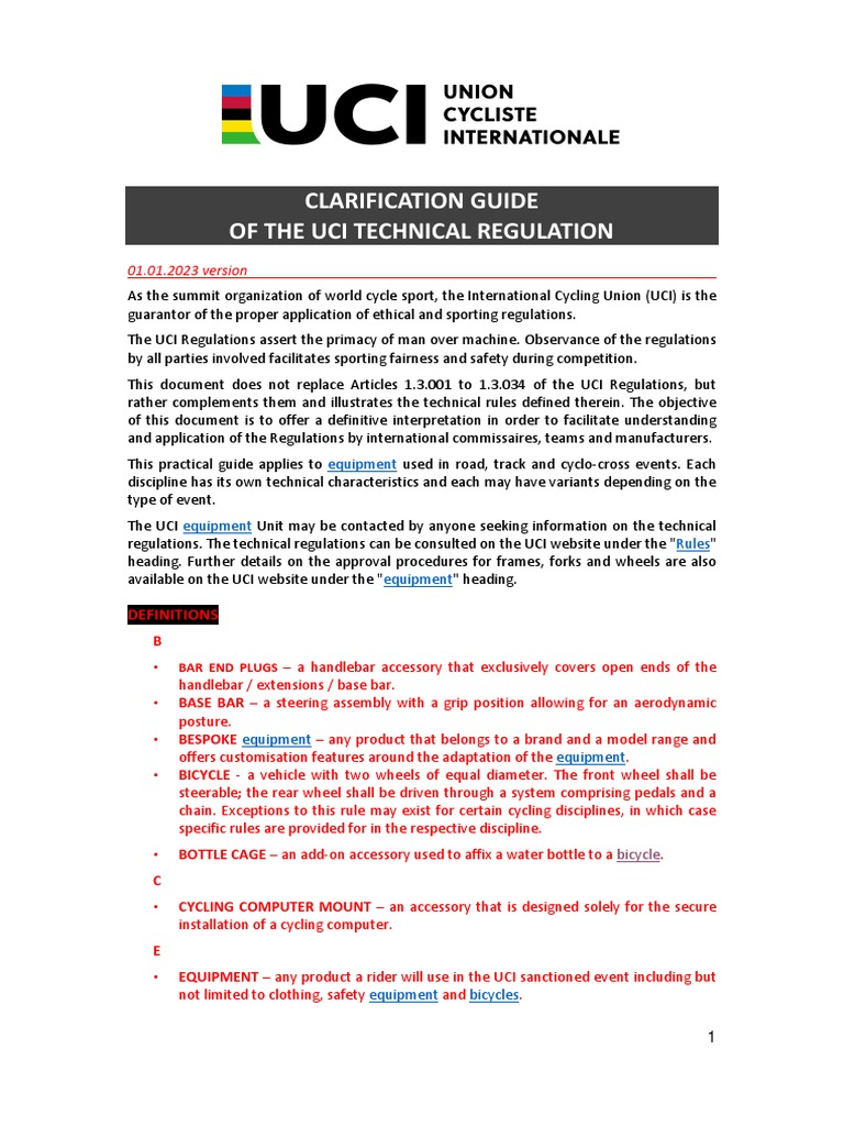 UCI Technical Regulation Clarification 2023 | PDF | Prosthesis | Human ...