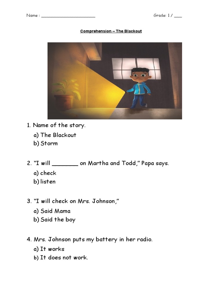 The Blackout Comprehension PDF