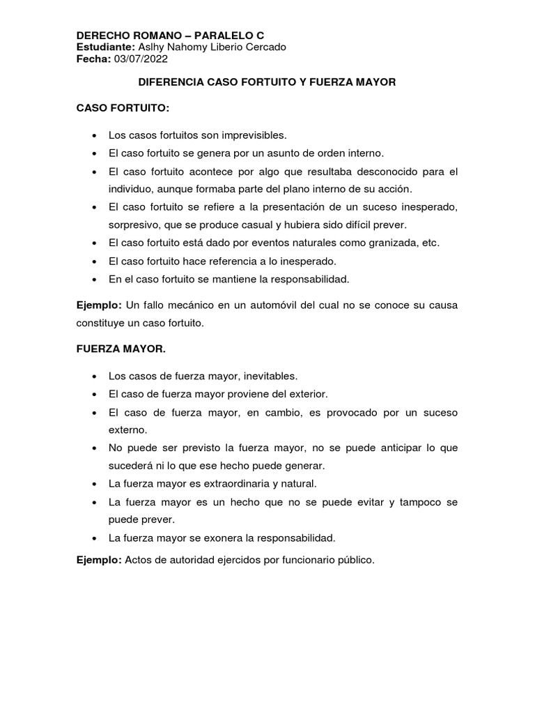 Diferencias entre Fuerza Mayor y Caso Fortuito | PDF