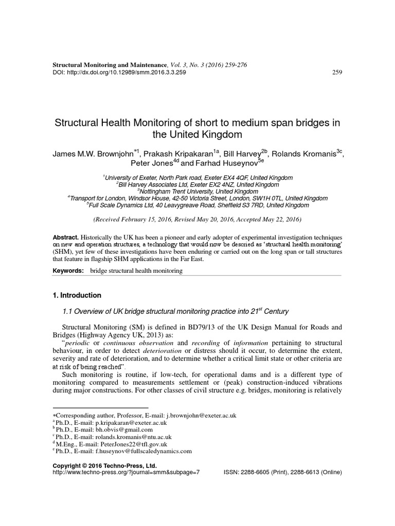 Structural Health Monitoring of Short To Medium Span Bridges in The ...
