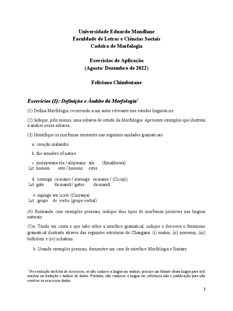 Exercícios de Morfologia e Análise Linguística | PDF | Gramática | Palavra