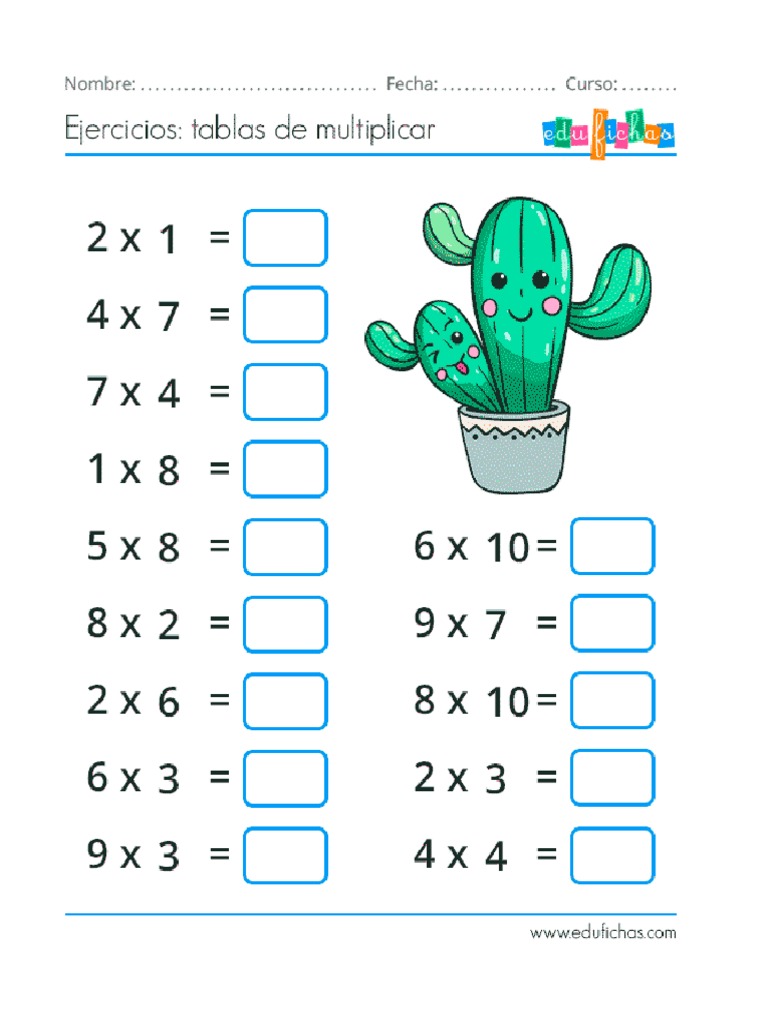 Tablas de Multiplicar Revueltas Del 2 Al 9 Ejercicios PDF
