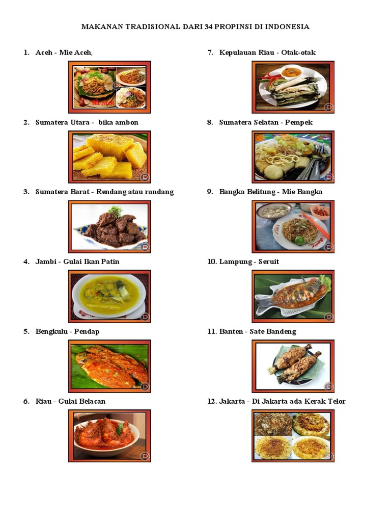 Makanan Tradisional Dari 34 Propinsi Di | PDF