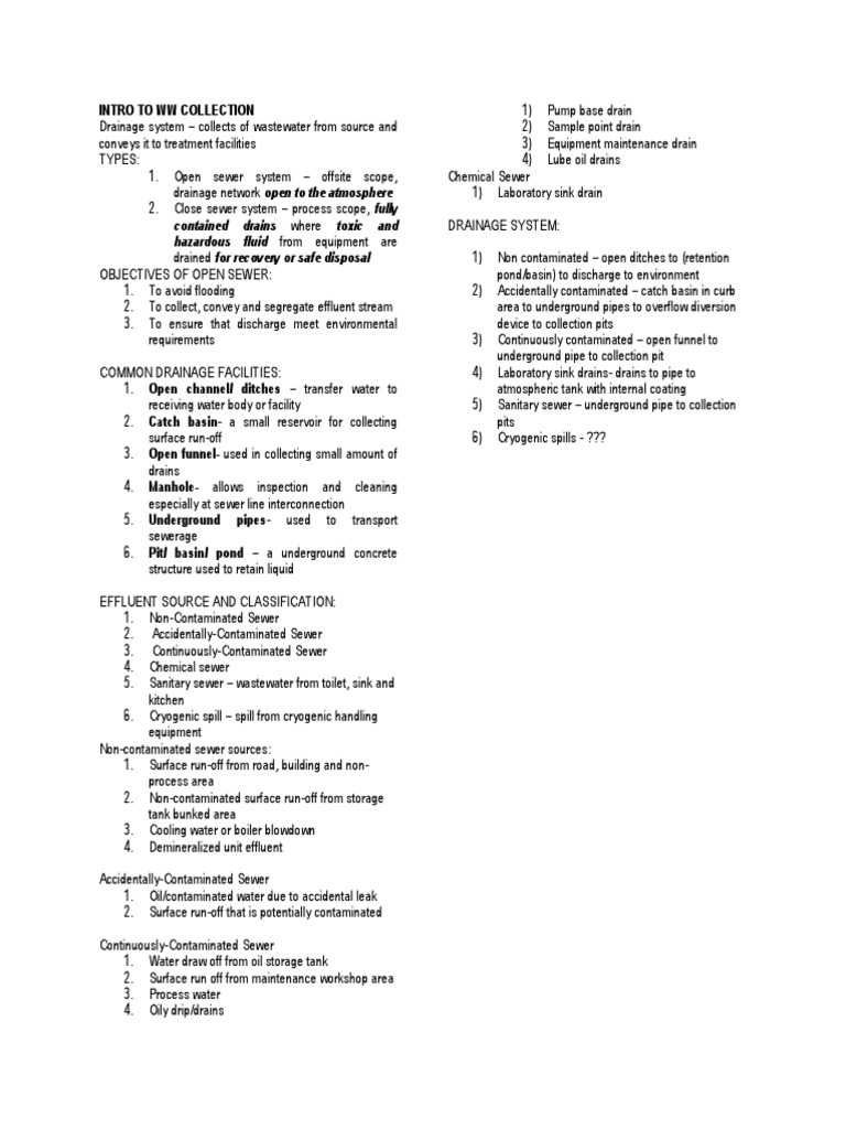 L1 - Intro To WW Collection | PDF | Storm Drain | Sanitary Sewer