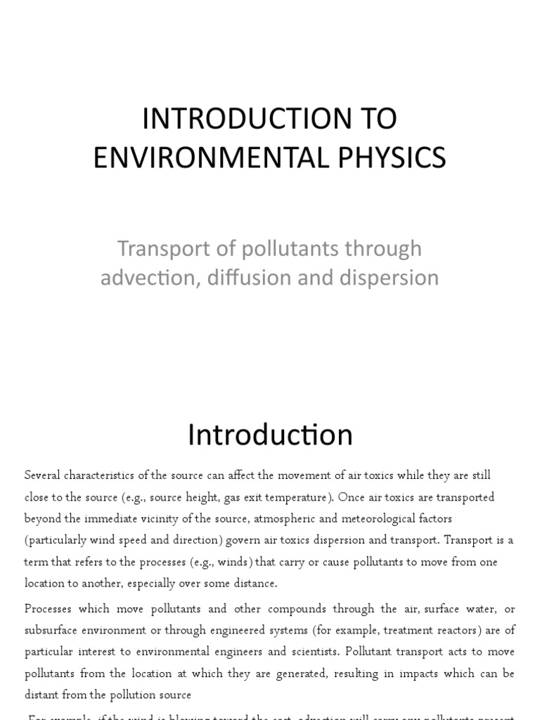 2nd Slide of Ep Transport of Pollutants Advection Dispersion and ...