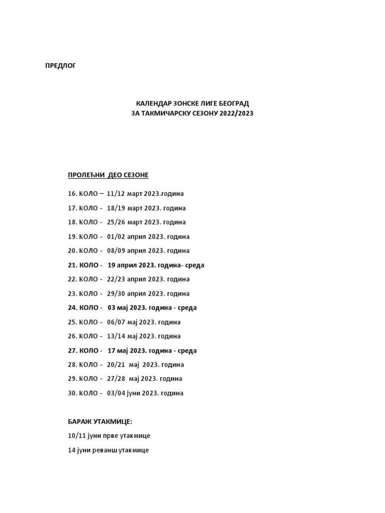 3.2.predlog Kalendara Zonske Lige Prolecni Deo 2223 PDF