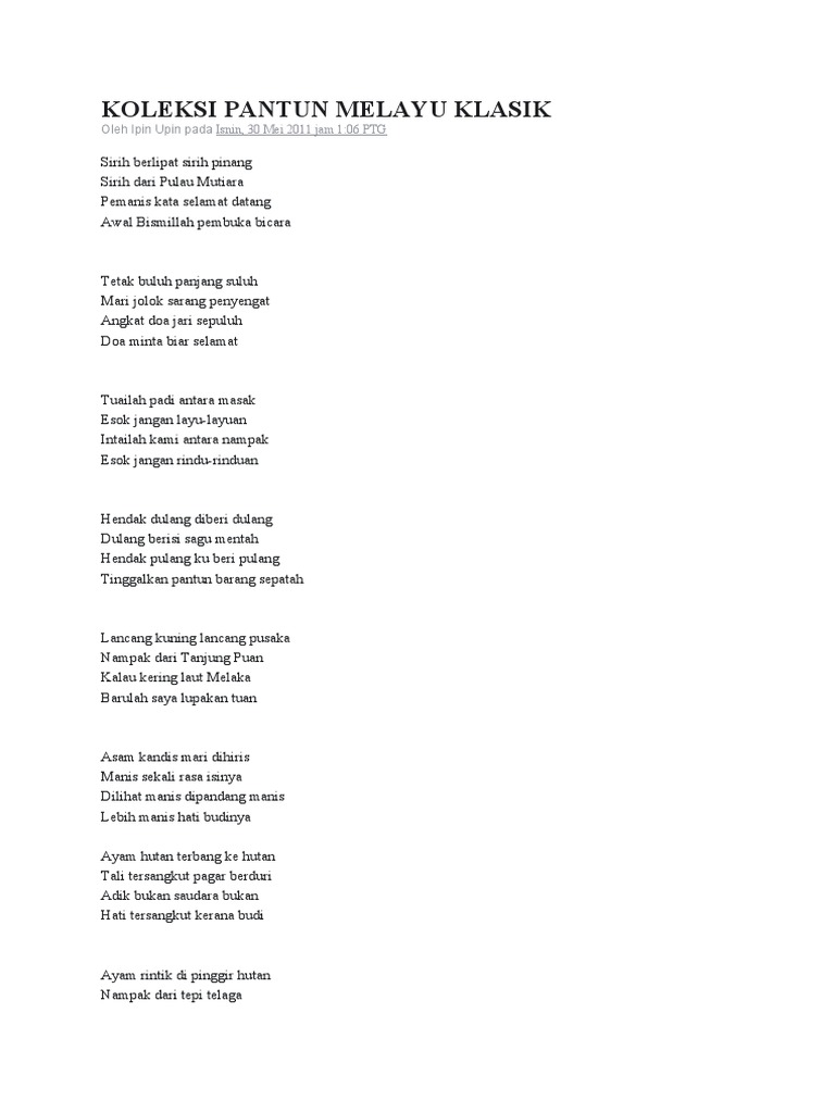 Pantun Sebagai Warisan Budaya Melayu