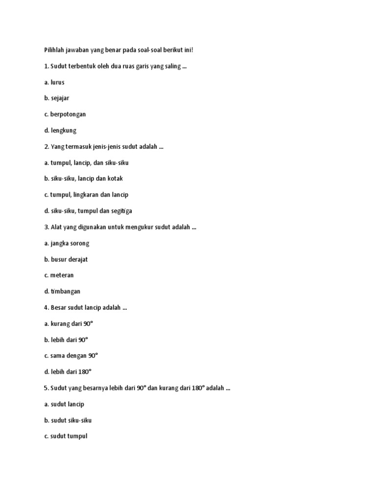 Soal dan Jawaban Sudut Kelas 4 SD | PDF | Griya & Taman