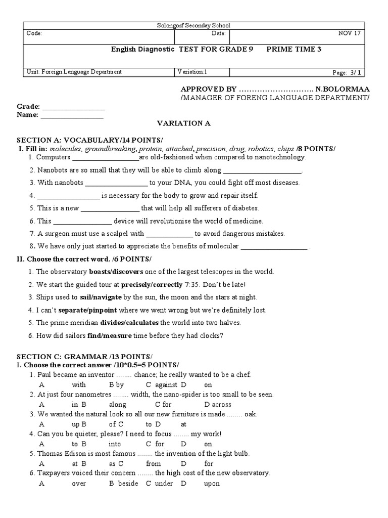 Exam - Material - 9 Grade (Upper) | PDF | Language Arts & Discipline