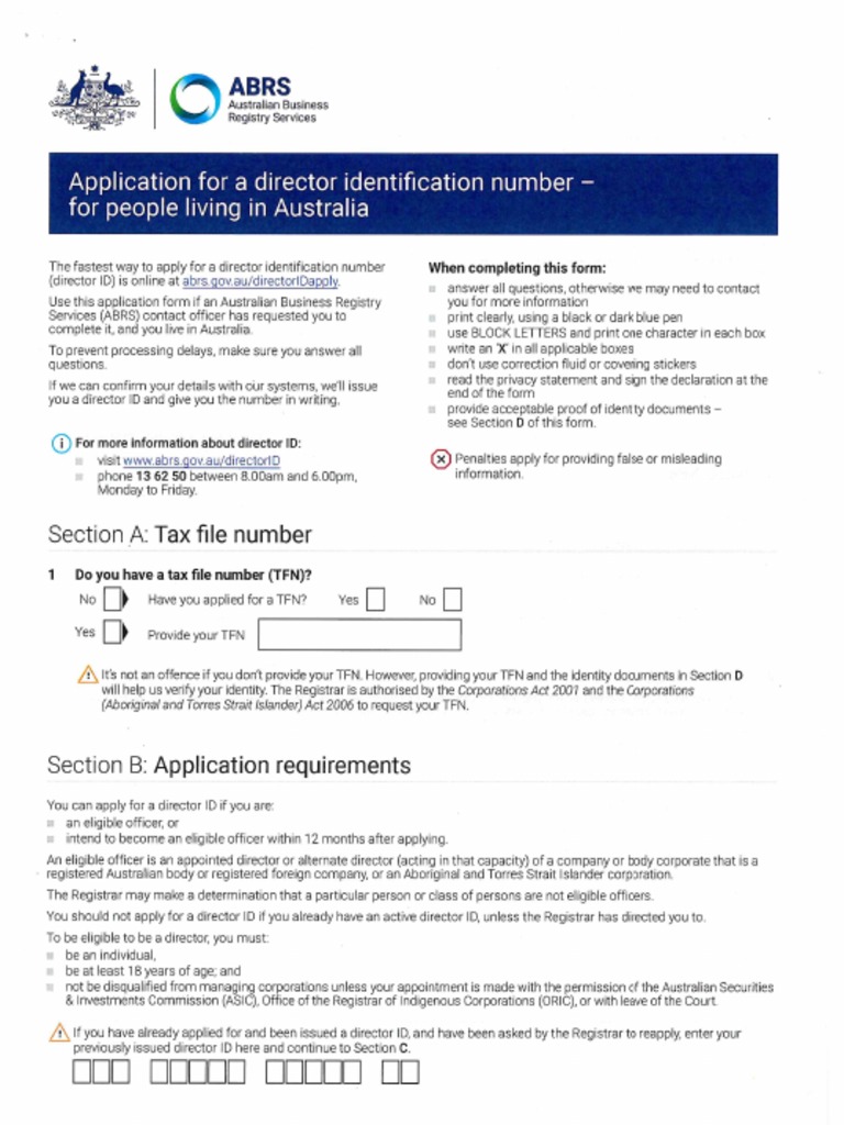 Blank Form - FORM - ABRS - ApplicationForDirectorIdentificationNumber | PDF