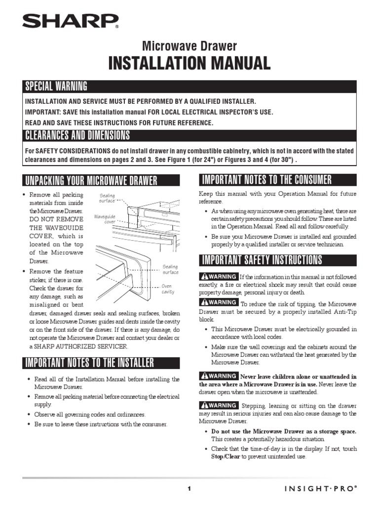 SHARP Microwave Drawer Installation Manual PDF Ac Power Plugs And