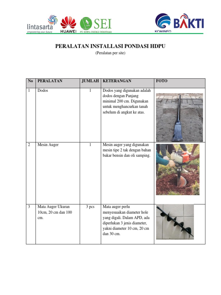 Peralatan Pondasi HDPU Per Site | PDF