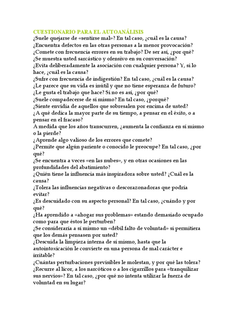 Cuestionario de Autoanálisis Personal | PDF | Mente