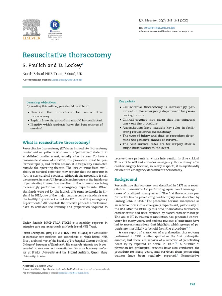 Resuscitative Thoracotomy | PDF | Heart | Major Trauma