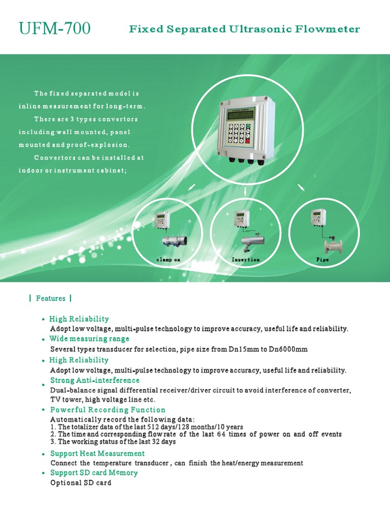 UFM-700 Ultrasonic Flowmeter Overview | PDF | Flow Measurement | Pipe ...