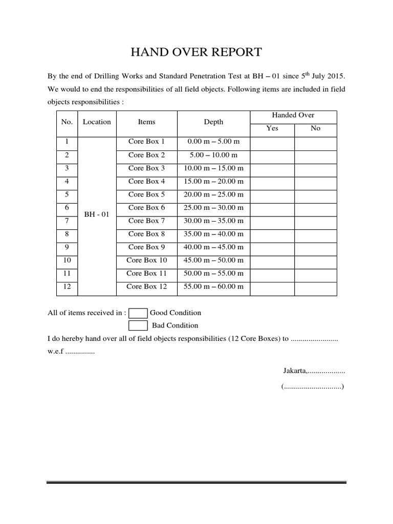 Hand Over Report BH - 01 | PDF