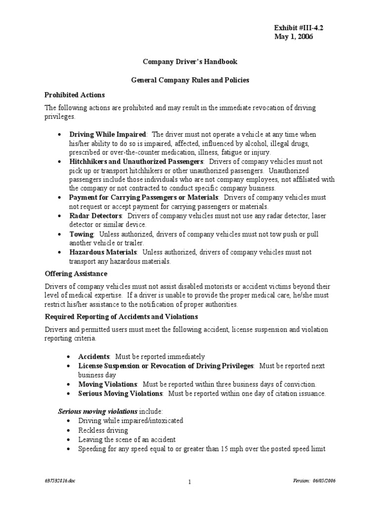 Exhibit III4.2 Company Driver Handbook PDF Traffic Collision