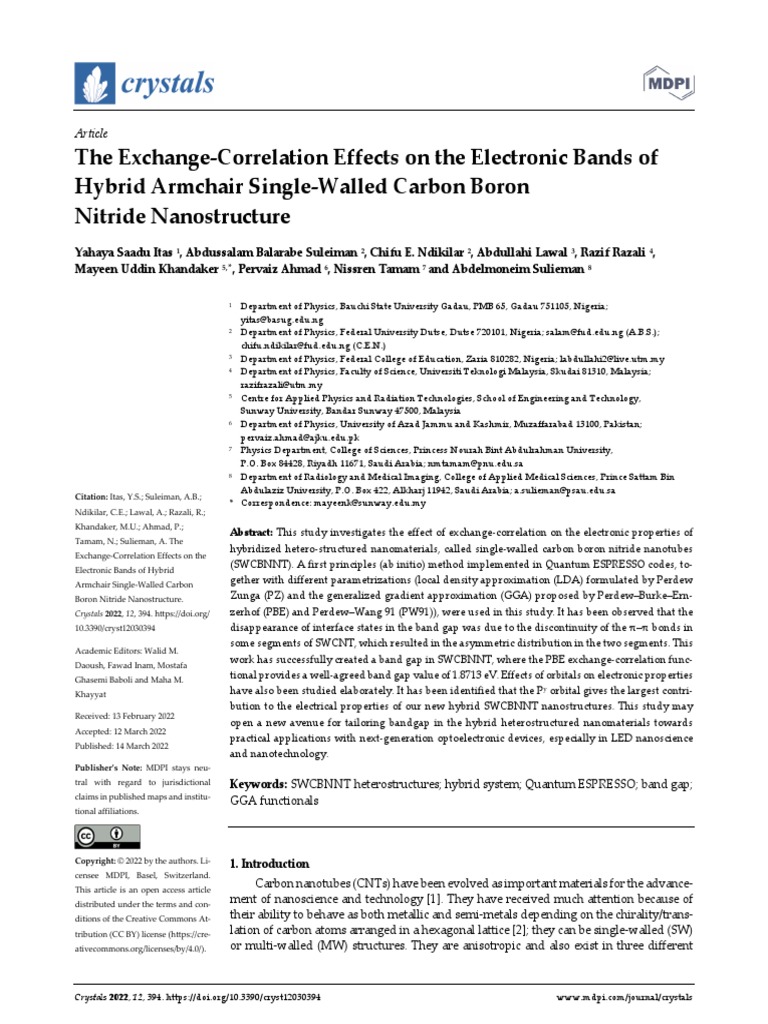 Crystals 12 00394 PDF Carbon Nanotube Density Functional Theory