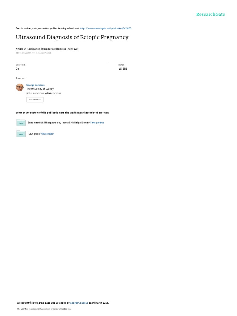 Ultrasound Diagnosis of Ectopic Pregnancy | PDF | Gynaecology | Health