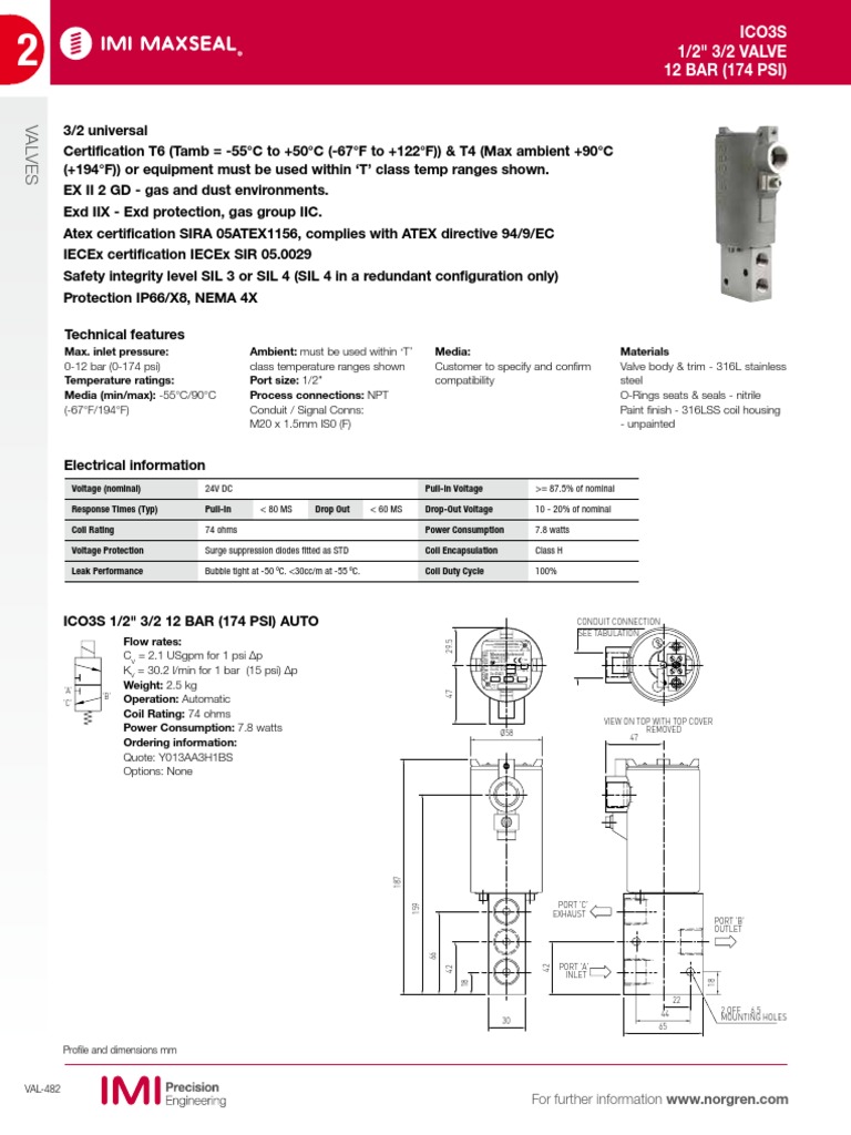 IMI Maxseal ICO3S 1-2, 3-Way, 174 Pdi | PDF | Valve | Equipment