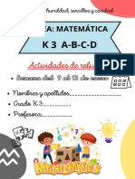 Matemáticas K3 - Actividades de refuerzo semana del 9 al 13 de enero