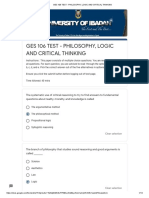 GES 106 TEST - PHILOSOPHY, LOGIC AND CRITICAL THINKING New One