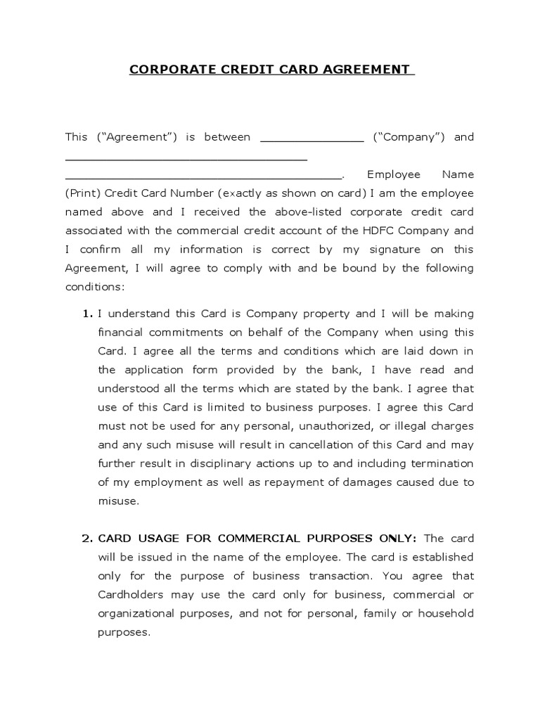 Corporate Credit Card Agreement PDF Credit Card Expense Corporate Credit Card Agreement PDF Credit Card Expense