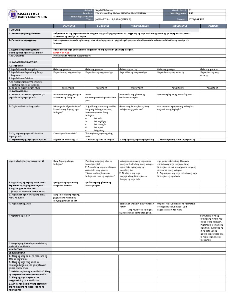 DLL - Esp 5 - Q2 - W8 | PDF
