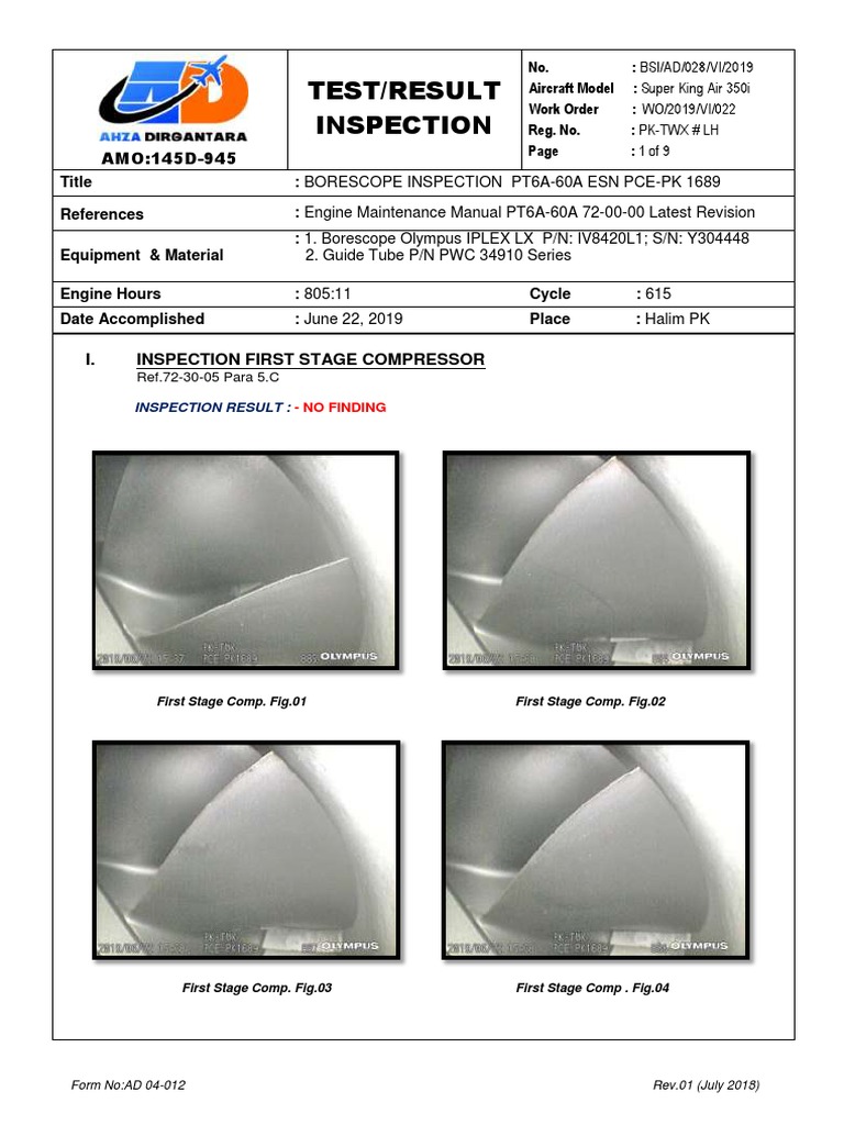 Borescope Inspection Report PKTWX PDF Aviation Mechanical
