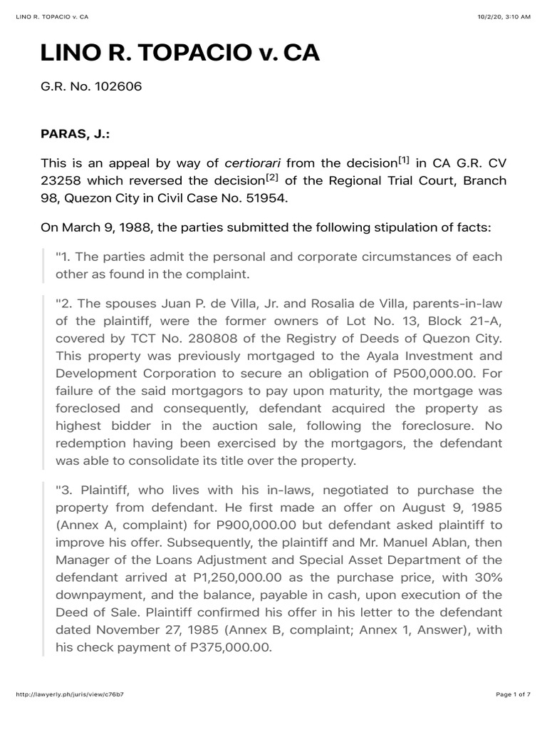 CA Ruling Reversed in Property Sale Dispute PDF Mortgage Law
